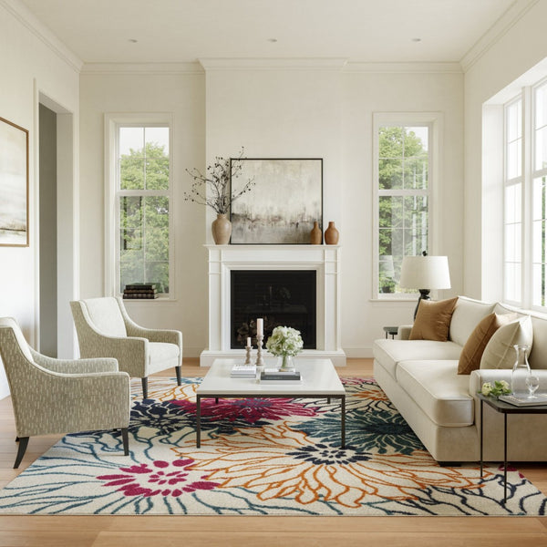 HomeRoots 8' Cream Floral Power Loom Area Rug - Timeless Elegance and Cozy Comfort for Any Room Decor 8' X 10' 522509