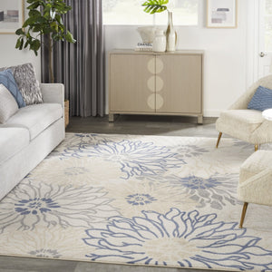 HomeRoots 8' Elegant Ivory Gray Blue Floral Area Rug – Timeless Charm for Living Spaces, Durable & Stylish Design 8' X 10' 522511