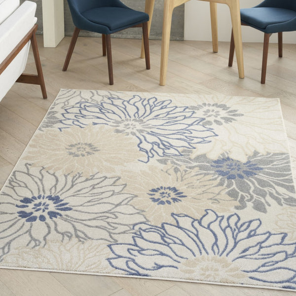 HomeRoots 5' Cream Floral Power Loom Area Rug - Timeless Distressed Design for Modern or Traditional Spaces 5' X 7' 522512