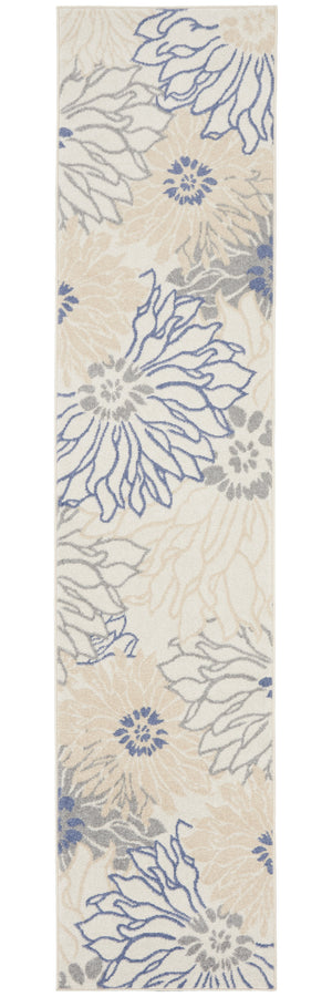 Homeroots 10' Runner Ivory And Blue Floral Power Loom Distressed Runner Rug  Polypropylene 522514