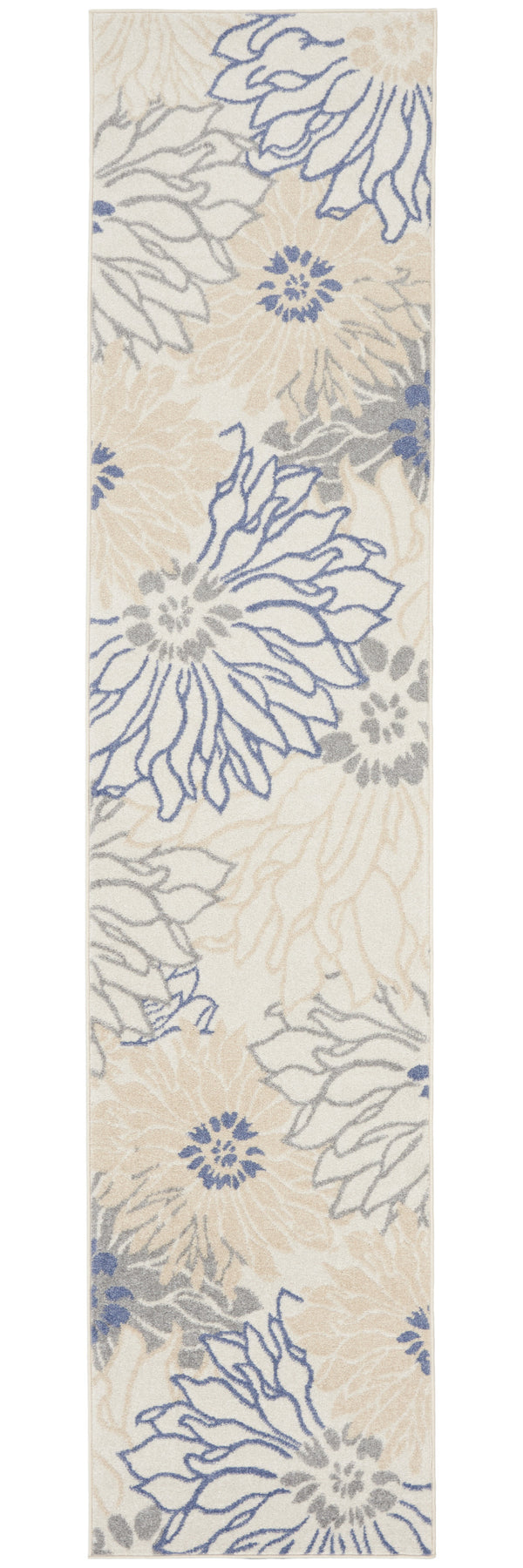 Homeroots 10' Runner Ivory And Blue Floral Power Loom Distressed Runner Rug  Polypropylene 522514