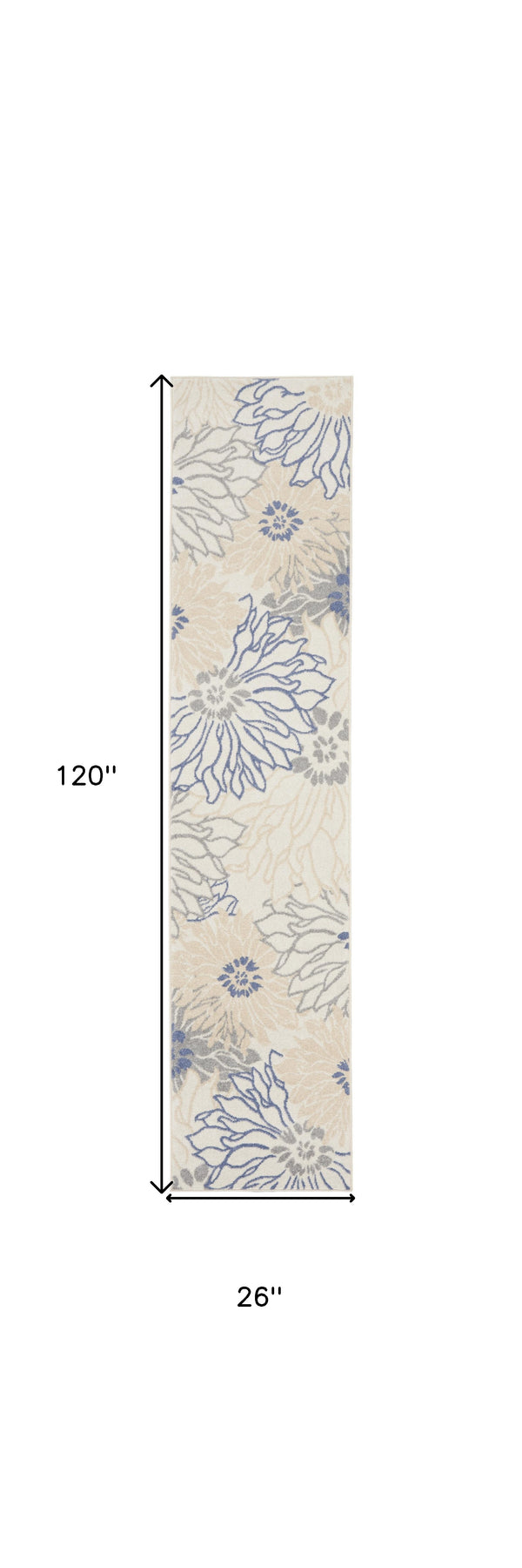 Homeroots 10' Runner Ivory And Blue Floral Power Loom Distressed Runner Rug  Polypropylene 522514