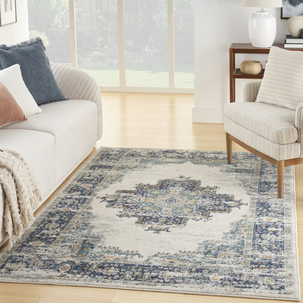 HomeRoots 8' Cream Floral Area Rug - Timeless Elegance with Distressed Vintage Appeal for Any Space 5' X 7' 522516