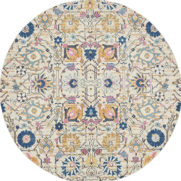 HomeRoots 9' Cream Floral Area Rug - Timeless Elegance and Cozy Comfort for Your Home Decor Needs 8' Round Round 522519