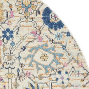 HomeRoots 9' Cream Floral Area Rug - Timeless Elegance and Cozy Comfort for Your Home Decor Needs 8' Round Round 522519