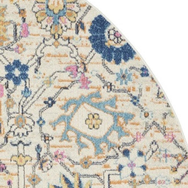 HomeRoots 9' Cream Floral Area Rug - Timeless Elegance and Cozy Comfort for Your Home Decor Needs 8' Round Round 522519