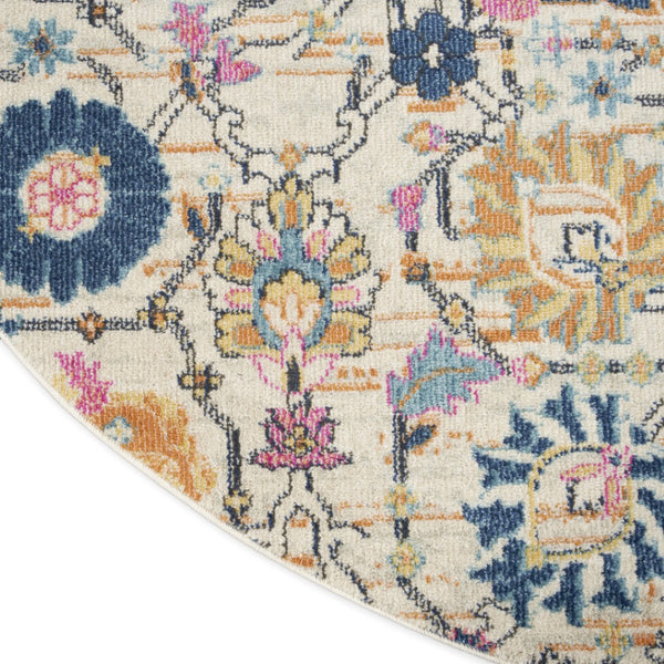 HomeRoots 9' Cream Floral Area Rug - Timeless Elegance and Cozy Comfort for Your Home Decor Needs 8' Round Round 522519