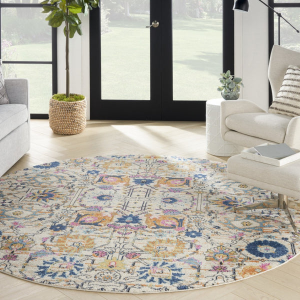 HomeRoots 9' Cream Floral Area Rug - Timeless Elegance and Cozy Comfort for Your Home Decor Needs 8' Round Round 522519