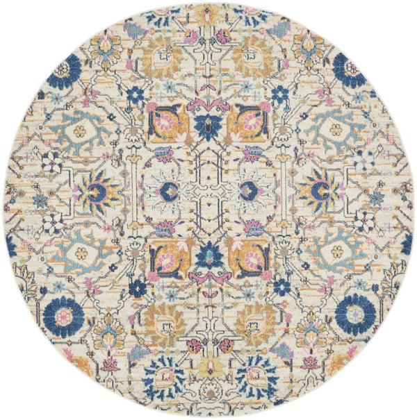 HomeRoots 9' Cream Floral Area Rug - Timeless Elegance and Cozy Comfort for Your Home Decor Needs 8' Round Round 522519