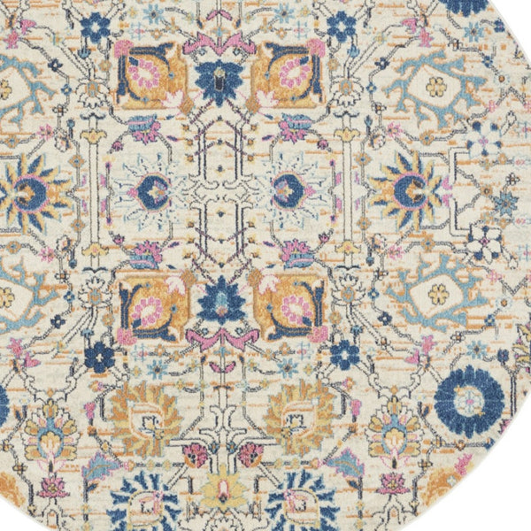HomeRoots 9' Cream Floral Area Rug - Timeless Elegance and Cozy Comfort for Your Home Decor Needs 8' Round Round 522519