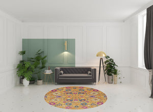 HomeRoots 9' Gold Floral Power Loom Area Rug - Timeless Elegance for Living Rooms, Bedrooms, and More! 8' Round Round 522531