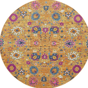 HomeRoots 9' Gold Floral Power Loom Area Rug - Timeless Elegance for Living Rooms, Bedrooms, and More! 8' Round Round 522531