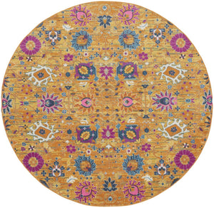 HomeRoots 9' Gold Floral Power Loom Area Rug - Timeless Elegance for Living Rooms, Bedrooms, and More! 8' Round Round 522531