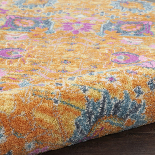 HomeRoots 9' Gold Floral Power Loom Area Rug - Timeless Elegance for Living Rooms, Bedrooms, and More! 8' Round Round 522531
