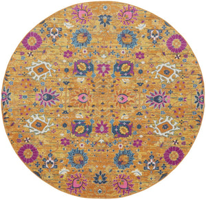 HomeRoots 9' Gold Floral Power Loom Area Rug - Timeless Elegance for Living Rooms, Bedrooms, and More! 8' Round Round 522531