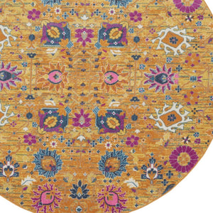 HomeRoots 9' Gold Floral Power Loom Area Rug - Timeless Elegance for Living Rooms, Bedrooms, and More! 8' Round Round 522531