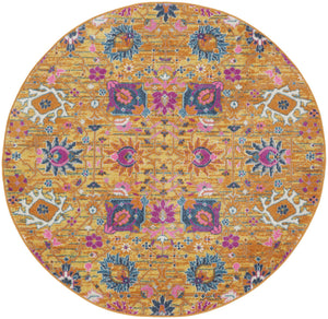 Homeroots 5' Gold Round Floral Power Loom Area Rug  Polypropylene 522532