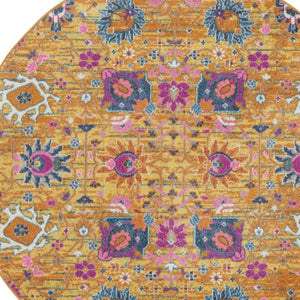 HomeRoots 9' Gold Floral Power Loom Area Rug - Timeless Elegance for Living Rooms, Bedrooms, and More! 5' Round Round 522532
