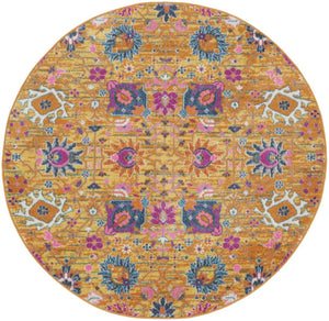HomeRoots 9' Gold Floral Power Loom Area Rug - Timeless Elegance for Living Rooms, Bedrooms, and More! 5' Round Round 522532
