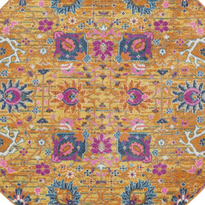 Homeroots 5' Gold Round Floral Power Loom Area Rug  Polypropylene 522532