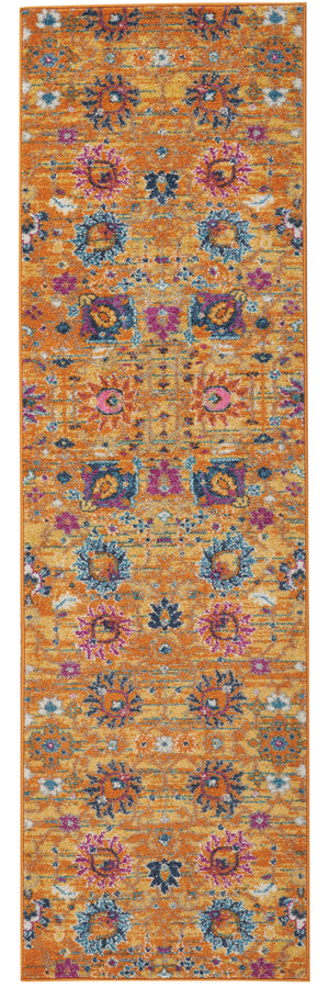 Homeroots 10' Gold Floral Power Loom Runner Rug  Polypropylene 522534
