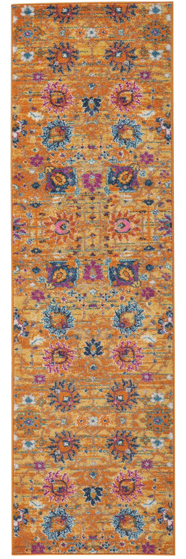 Homeroots 10' Gold Floral Power Loom Runner Rug  Polypropylene 522534