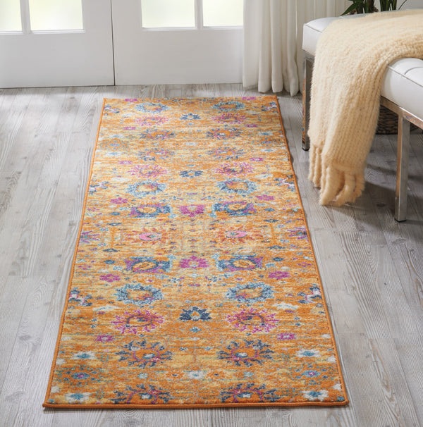Homeroots 10' Gold Floral Power Loom Runner Rug  Polypropylene 522534