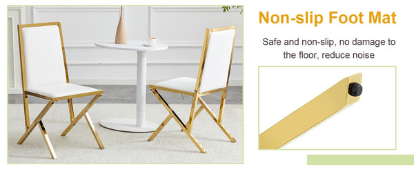 English Elm 2-pack Black Pu Leather Dining Chairs with Angled Silver Metal Legs Modern Set White+Gold W1151P301843