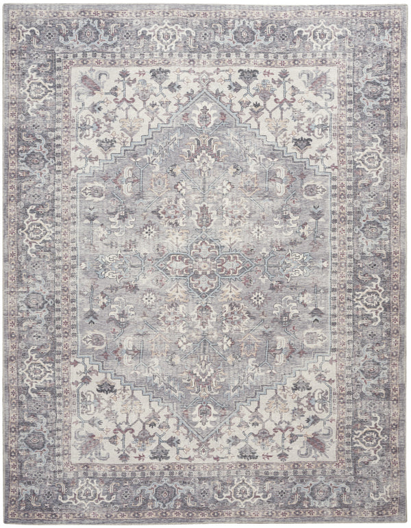 Homeroots 8' X 10' Gray Floral Power Loom Distressed Area Rug  Polyester 522536