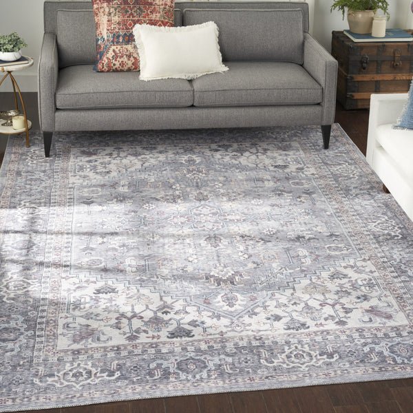 Homeroots 8' X 10' Gray Floral Power Loom Distressed Area Rug  Polyester 522536