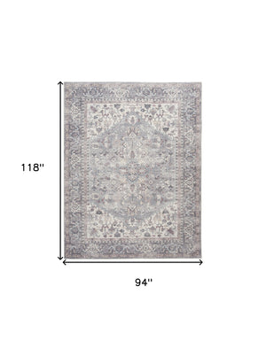 Homeroots 8' X 10' Gray Floral Power Loom Distressed Area Rug  Polyester 522536