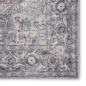HomeRoots 9' Gray Floral Area Rug – Vintage-Inspired Power Loom Design, Washable, Durable Chenille-Cotton Blend 8' X 10' 522537