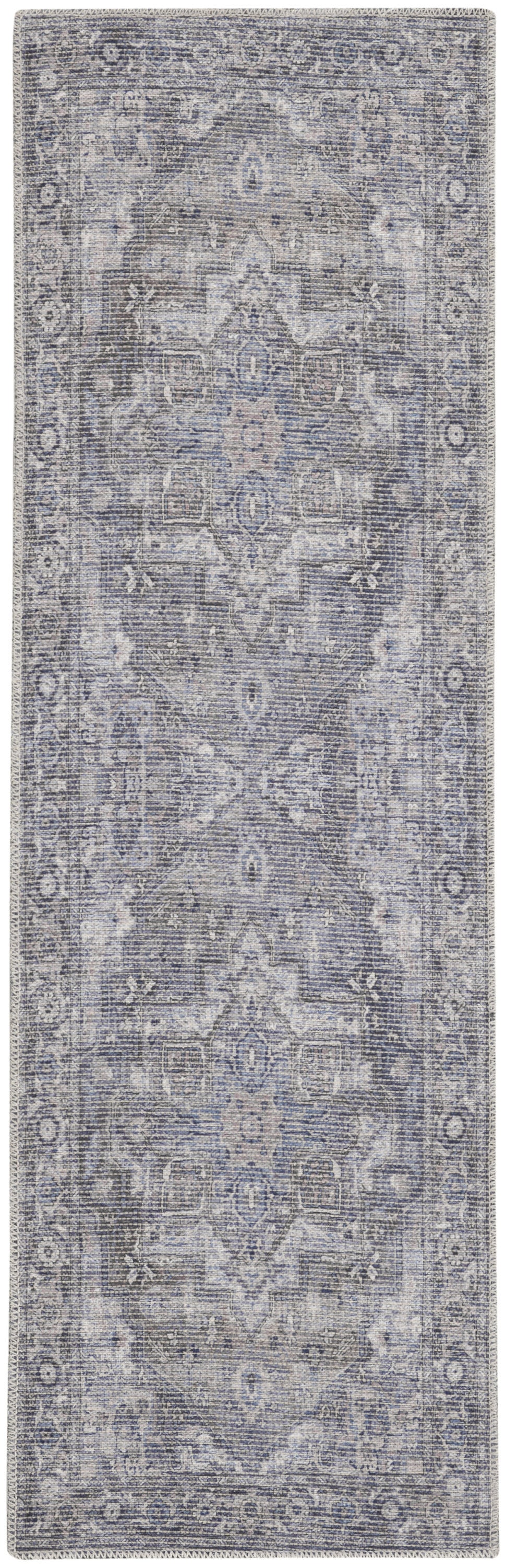 Homeroots 10' Gray Floral Power Loom Distressed Washable Runner Rug  Polyester 522539