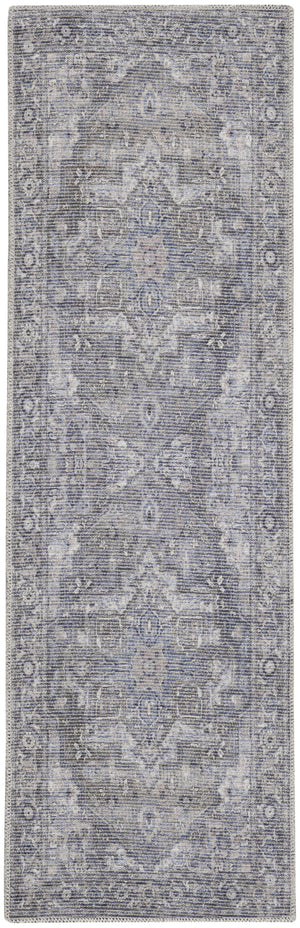Homeroots 10' Gray Floral Power Loom Distressed Washable Runner Rug  Polyester 522539