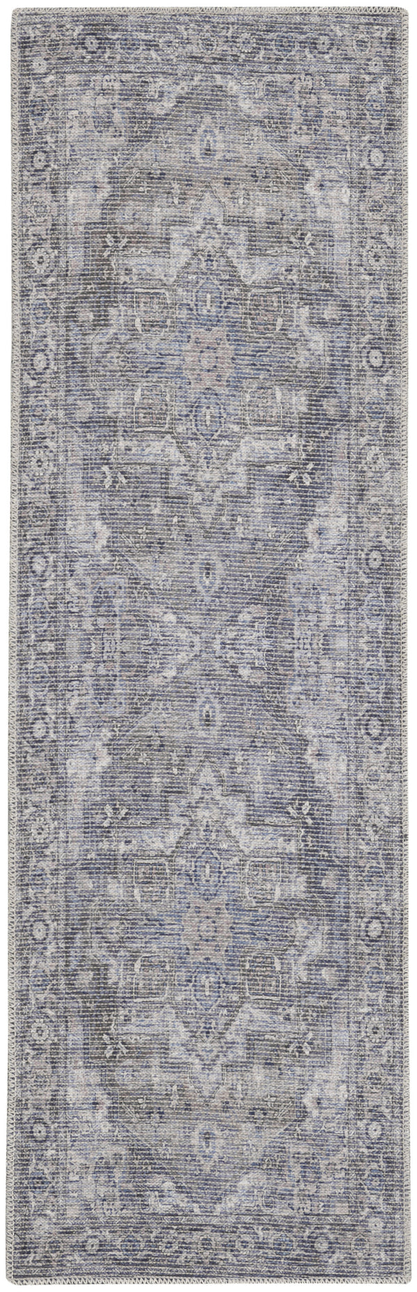 Homeroots 10' Gray Floral Power Loom Distressed Washable Runner Rug  Polyester 522539