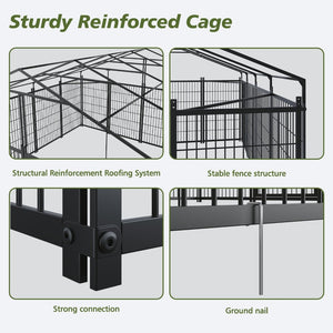 English Elm Large Heavy Duty Metal Dog Kennel Outdoor Run with Waterproof Roof and Secure Panel Frame W1820P318708