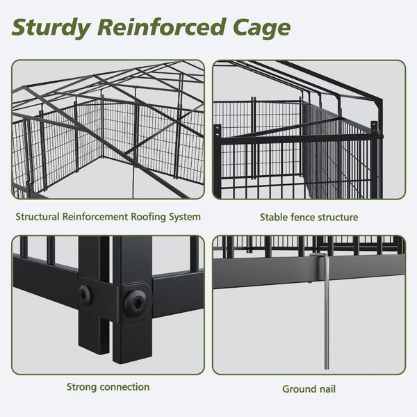 English Elm Large Heavy Duty Metal Dog Kennel Outdoor Run with Waterproof Roof and Secure Panel Frame W1820P318708