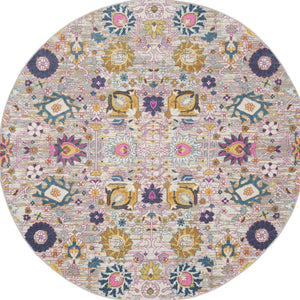Homeroots 8' Gray Round Floral Power Loom Area Rug  Polypropylene 522540