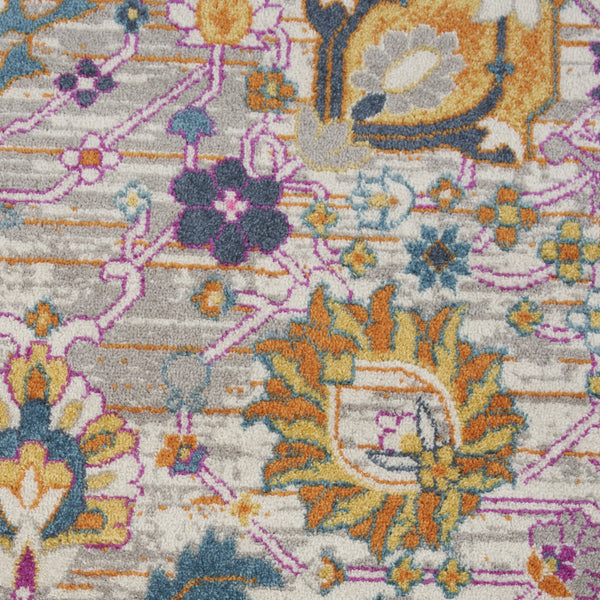 Homeroots 8' Gray Round Floral Power Loom Area Rug  Polypropylene 522540