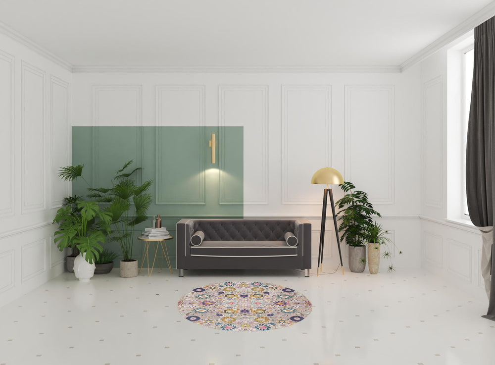 Homeroots 5' Gray Round Floral Power Loom Area Rug  Polypropylene 522541