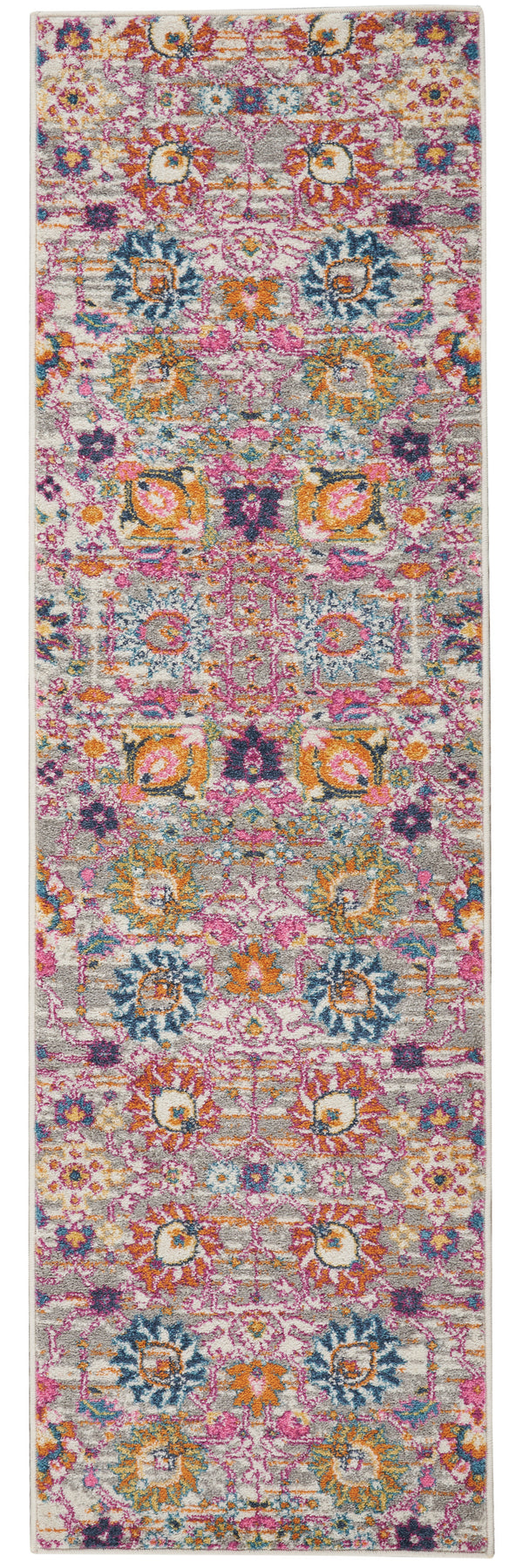 Homeroots 10' Gray Floral Power Loom Runner Rug  Polypropylene 522543