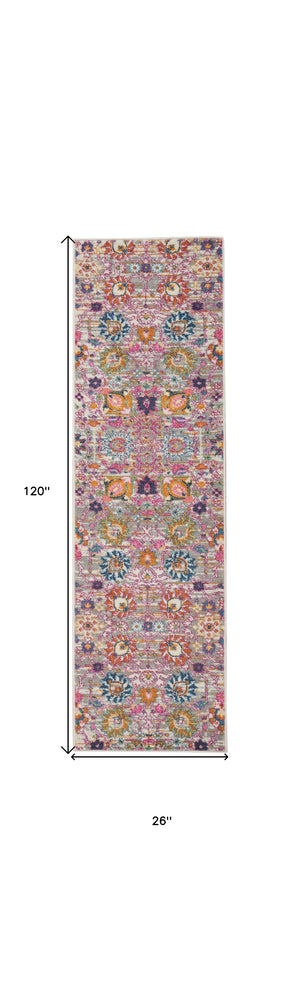 Homeroots 10' Gray Floral Power Loom Runner Rug  Polypropylene 522543