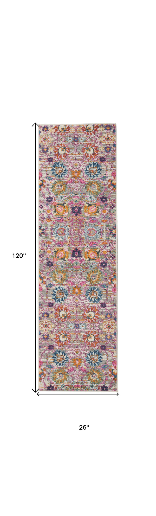 Homeroots 10' Gray Floral Power Loom Runner Rug  Polypropylene 522543