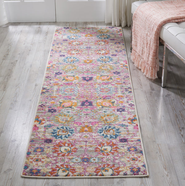 Homeroots 10' Gray Floral Power Loom Runner Rug  Polypropylene 522543