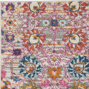 Homeroots 10' Gray Floral Power Loom Runner Rug  Polypropylene 522543