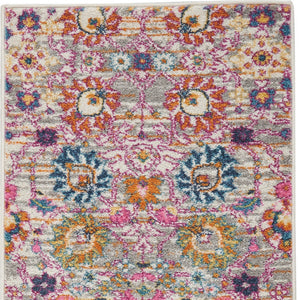 Homeroots 10' Gray Floral Power Loom Runner Rug  Polypropylene 522543