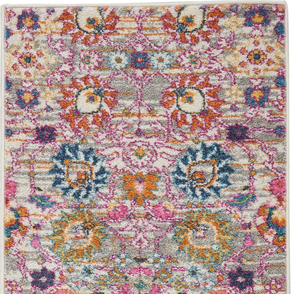 Homeroots 10' Gray Floral Power Loom Runner Rug  Polypropylene 522543
