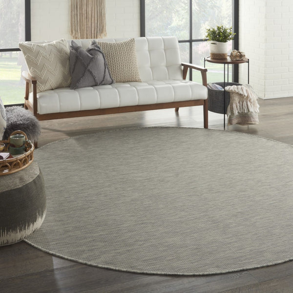 HomeRoots 8' Gray Area Rug - Modern Geometric Design for High-Traffic Spaces, Indoor & Outdoor Versatility 8' Round Round 522546