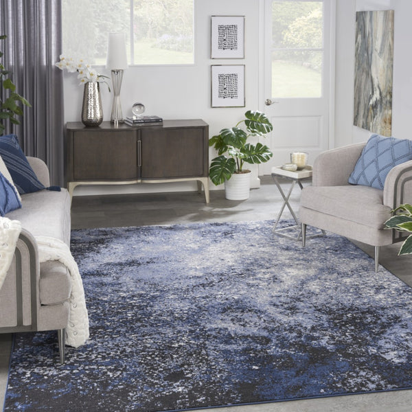 HomeRoots 8' Light Blue Abstract Area Rug - Contemporary Power Loom Design for High-Traffic Spaces & Easy Care 8' X 10' 522554