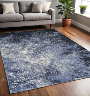 HomeRoots 5' Blue and Black Abstract Area Rug - Modern Design for High-Traffic Spaces, Durable & Stylish Decor 5' X 7' 522555